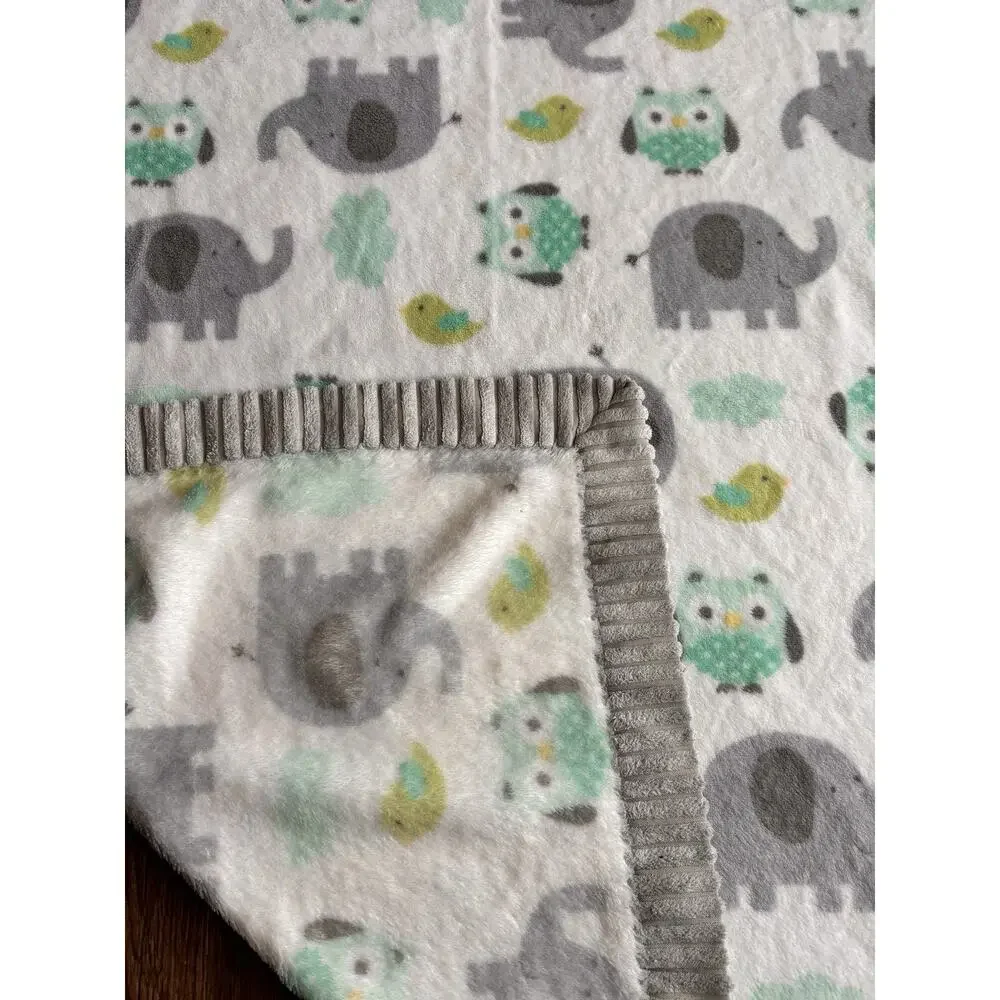 Garanimals Baby Blanket Lovey Owls Elephants Birds 30x40 Gray Ribbed Trim Fleece